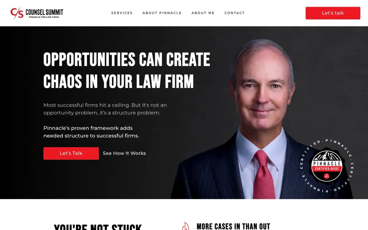 Página inicial do site da Pinnacle for Law Firms