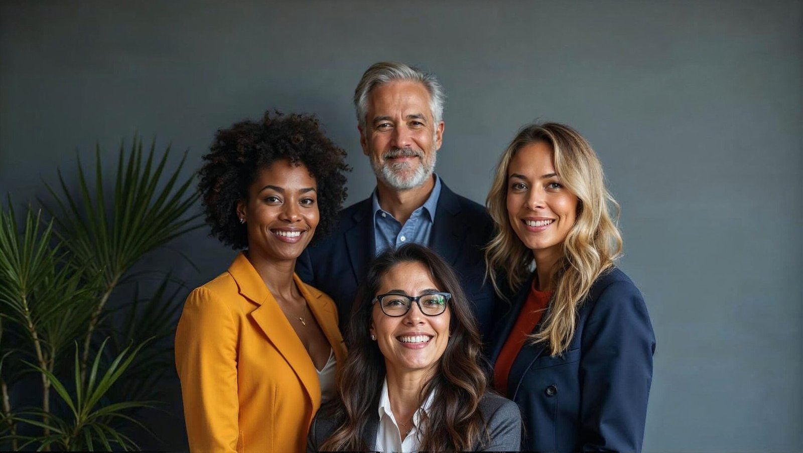 Diverse group of business professionals posing for a team photo